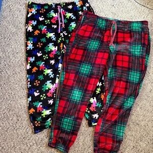 Joyspun 2 Pr Colorful Puzzle Piece & Plaid Joggers Lounge Wear Pajama Pants NWOT